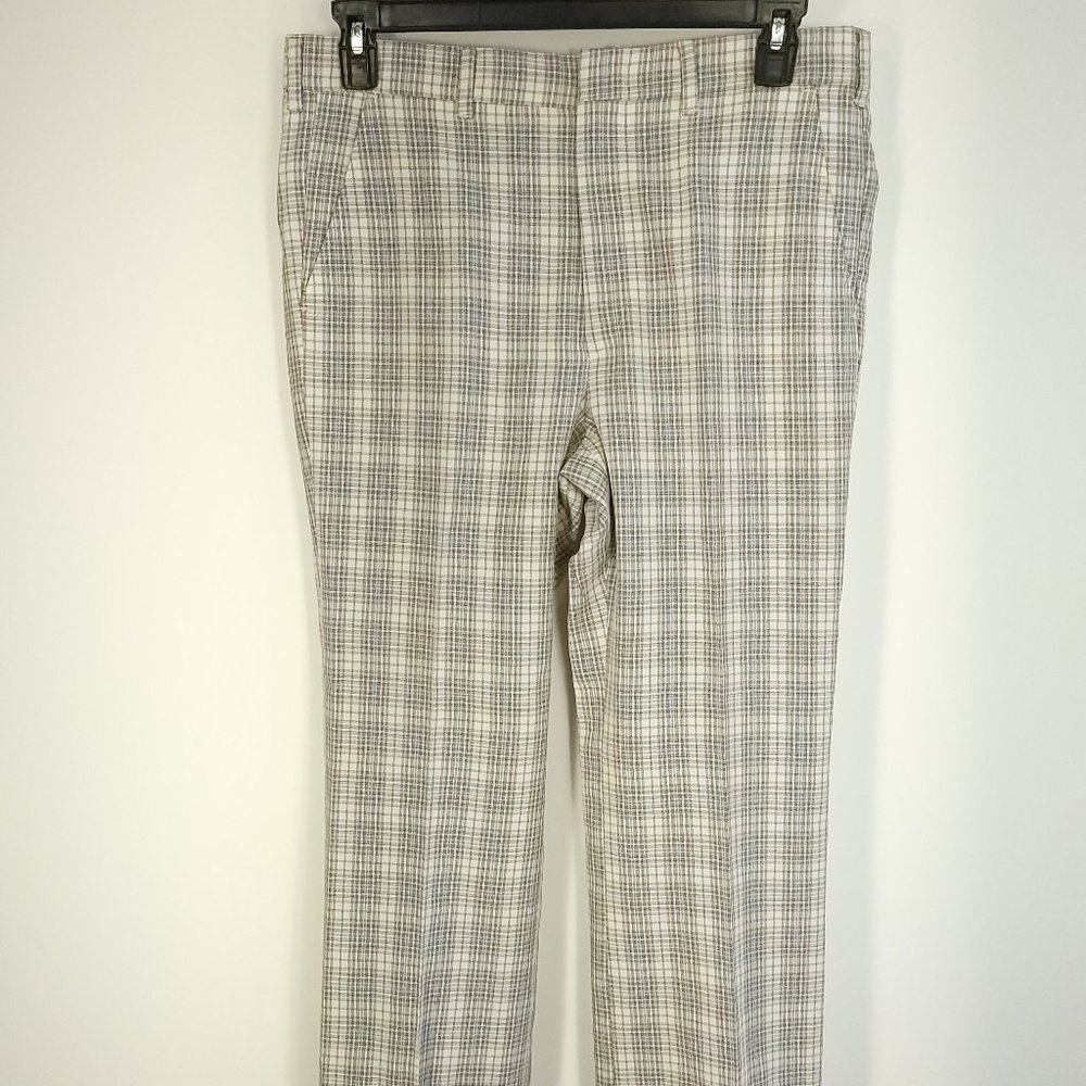 Vintage JCPenney Pants Trousers Men's 34? Blue Cream Plaid Grandpa Punk Ugly